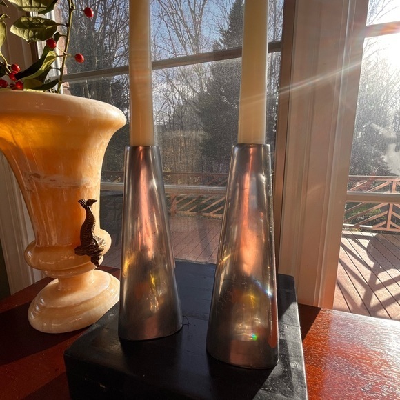 Vintage modern aluminum candle holders set of 2
